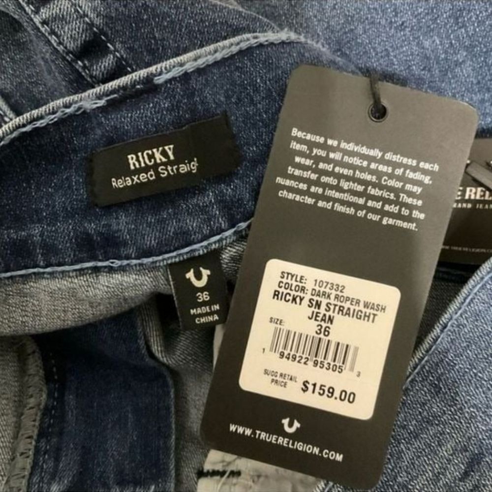True Religion Ricky SN Straight Jean size 36x34 NWT - Picture 2 of 5